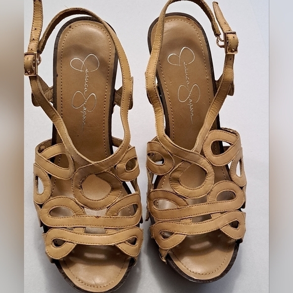 Jessica Simpson Nude Open Toe Leather Sandals Size 7 1/2 - Picture 2 of 12